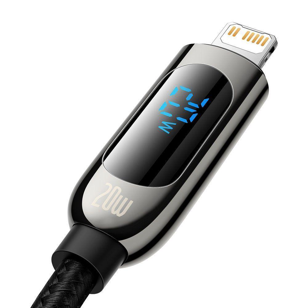 Baseus kabel do szybkiego ładowania USB Typ C - Lightning 20W Power Delivery z wyświetlaczem ekranem miernik mocy 2m czarny (CATLSK-A01)