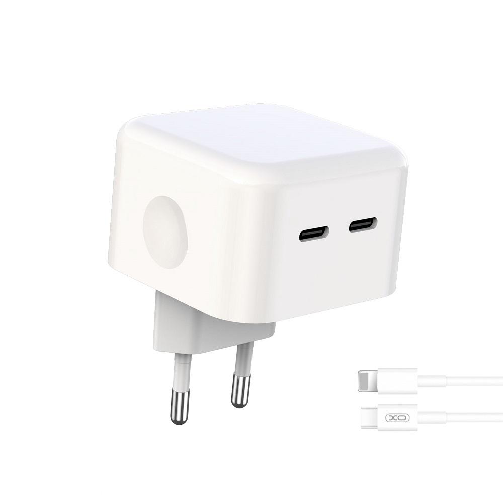 XO wall charger L102 PD 35W 2x USB-C white + USB-C - Lightning cable