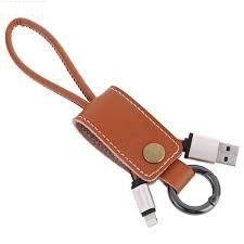 Micro USB kabel přívěsek na klíče - hnědý kožený