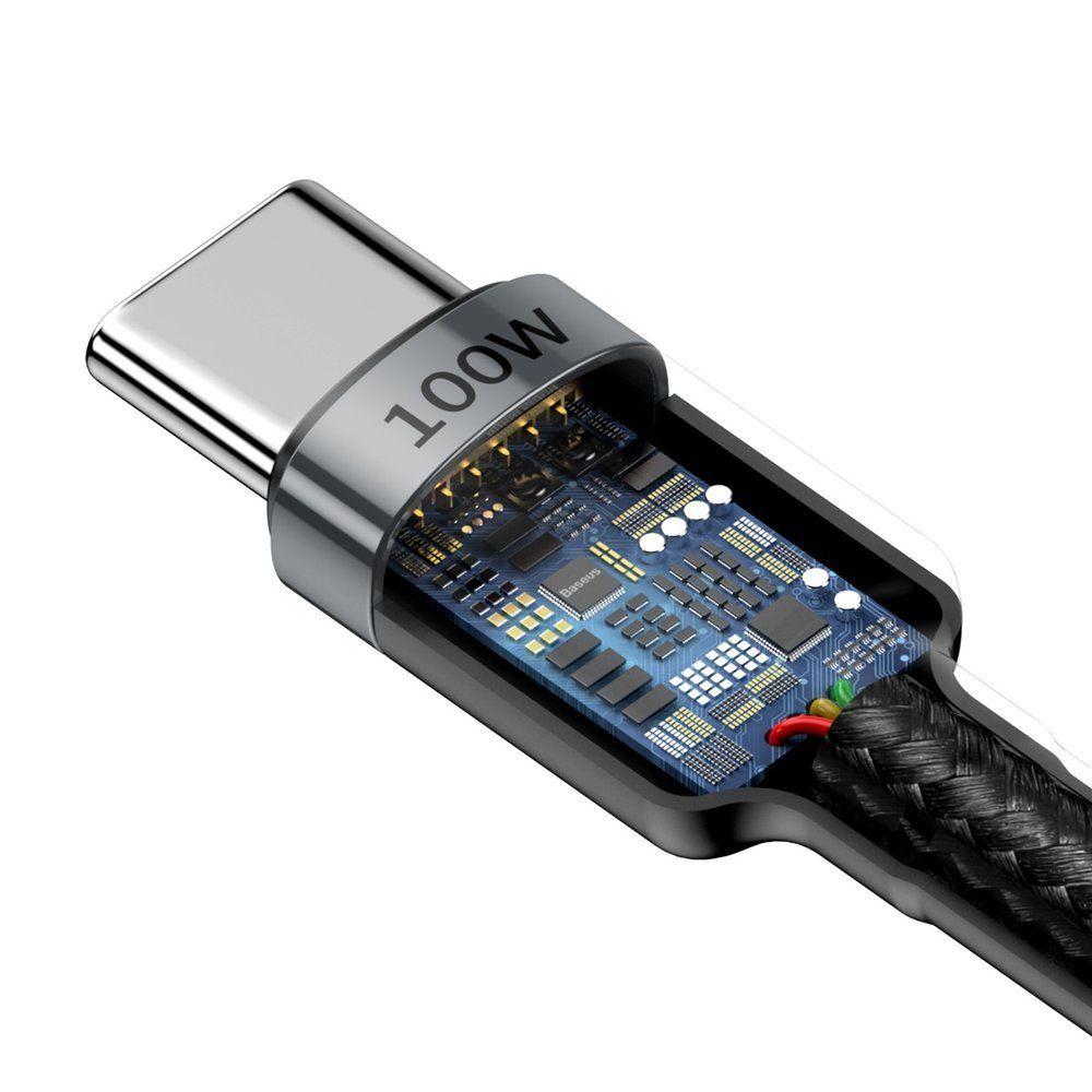 Baseus Cafule Cable wytrzymaly nylonowy kabel przewód USB Typ C Power Delivery 2.0 100W 20V 5A 2m szary (CATKLF-ALG1)