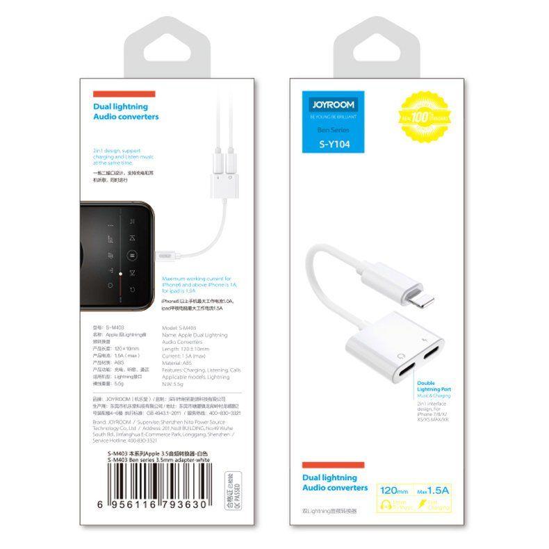 Joyroom adapter przejściówka rozdzielacz słuchawkowy Lightning - 2x Lightning biały (S-Y104)