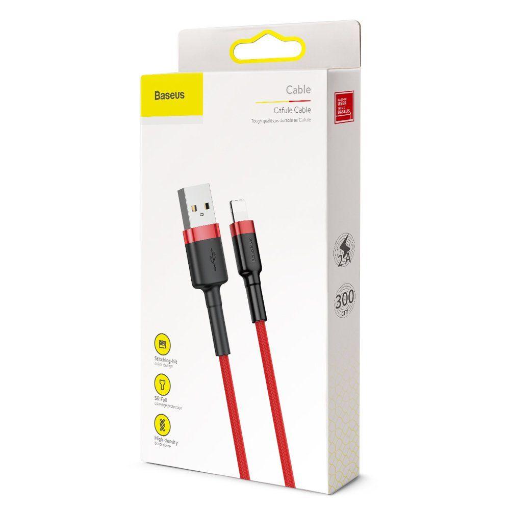 Baseus Cafule Cable wytrzymały nylonowy kabel przewód USB / Lightning QC3.0 2A 3M czerwony (CALKLF-R09)
