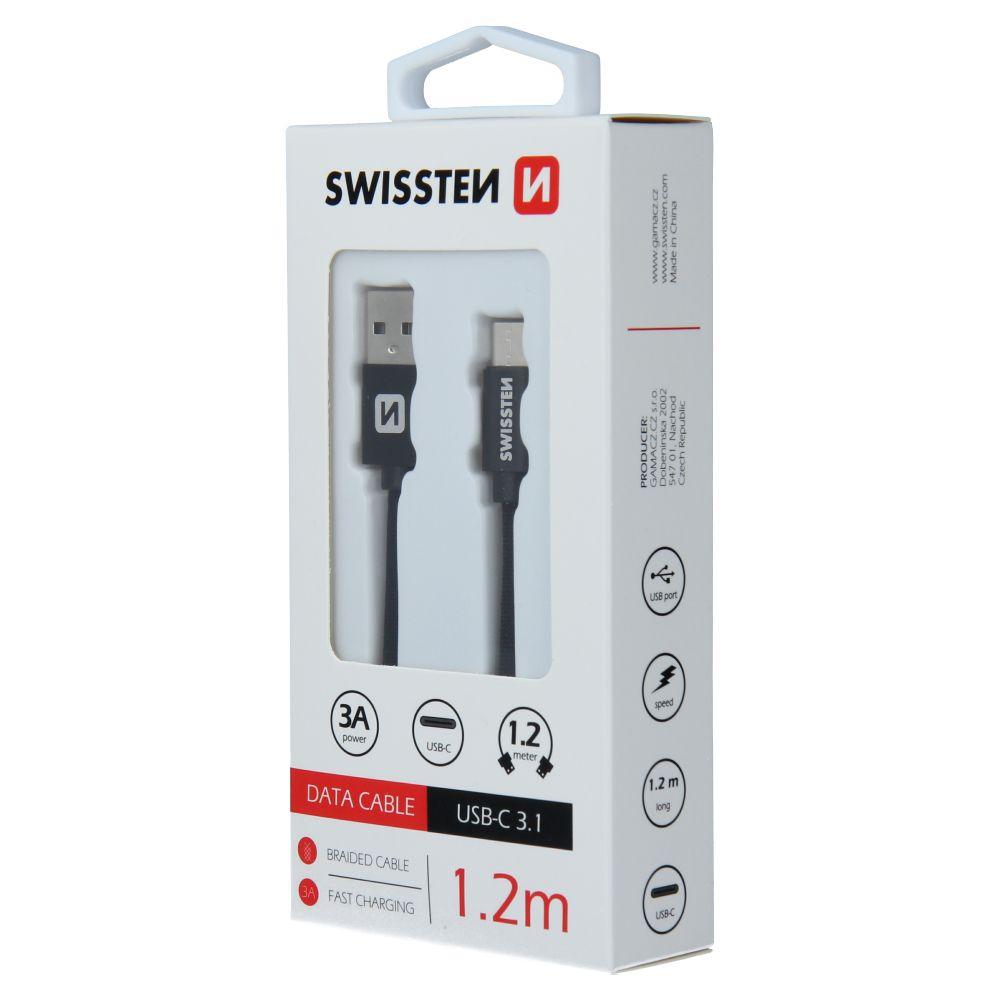 Swissten datový kabel USB - USB-C 1.2 M černý - inteligentí s opletem