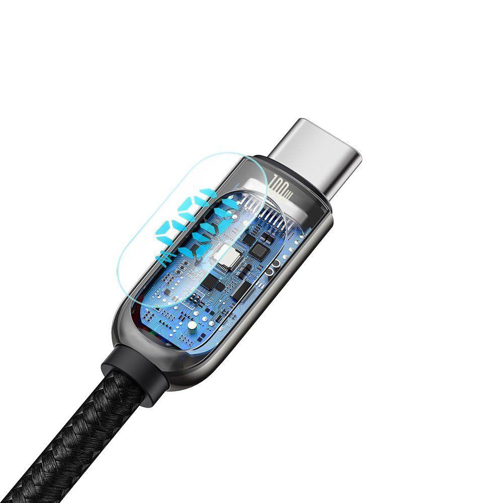 Baseus kabel do szybkiego ładowania USB Typ C - USB Typ C 100W (20V / 5A) Power Delivery z wyświetlaczem ekranem miernik mocy 2m czarny (CATSK-C01)