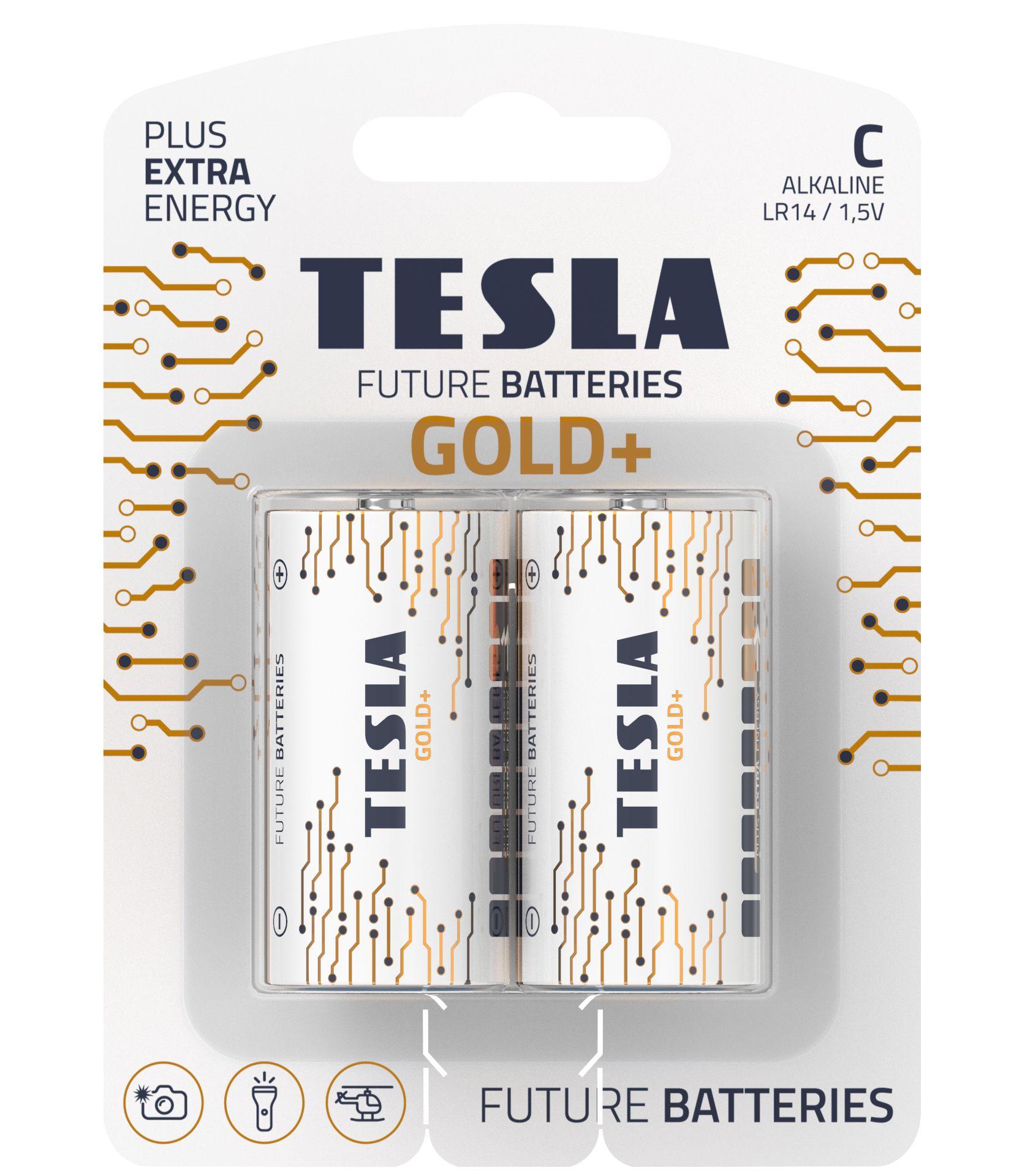 Alkaline batteries TESLA C/LR14/1,5V 2pcs GOLD+