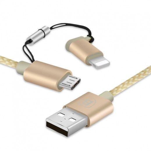 USB kabel Baseus 2v1 (micro/iPhone) 1m zlatý 2,4A ( CAETRTC-MFI0V )