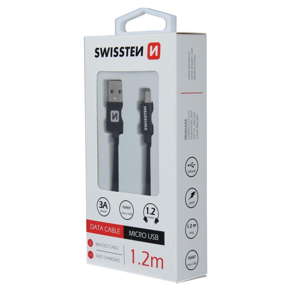 Swissten datový kabel USB opletový micro USB 1.2m černý