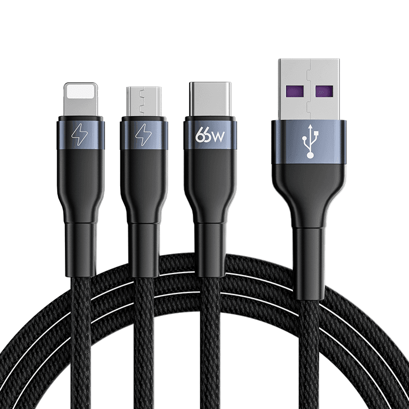 Joyroom USB kabel 3v1 - USB Typ-C -  micro USB - Lightning 66W 6A 1.2m černý S-1260G5