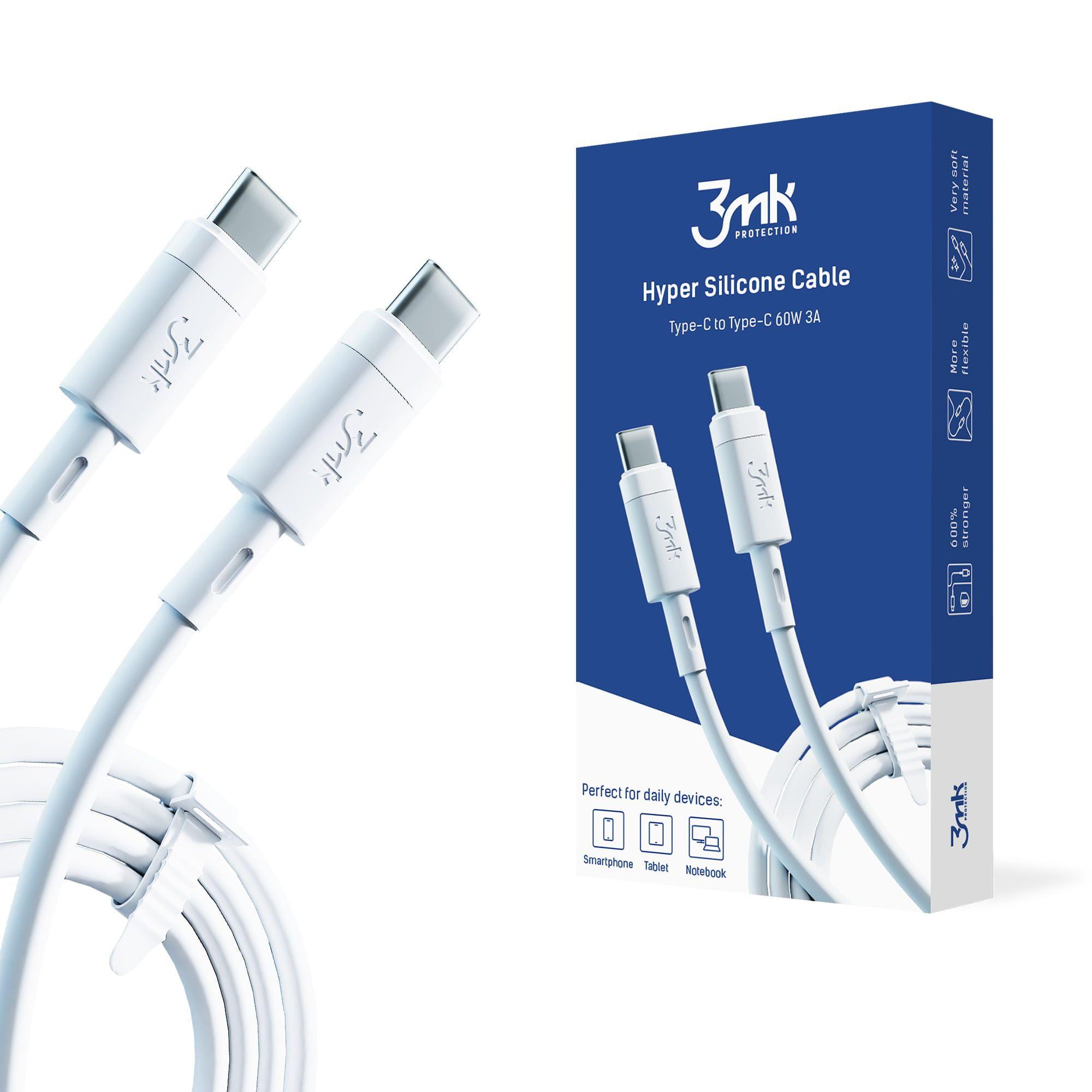 3mk Kabel Hyper Silicone USB-C do USB-C 60W 3A 1m biały