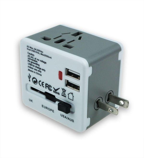 Universal adapter 2 ports USB 6A (USA, UK, EURO)