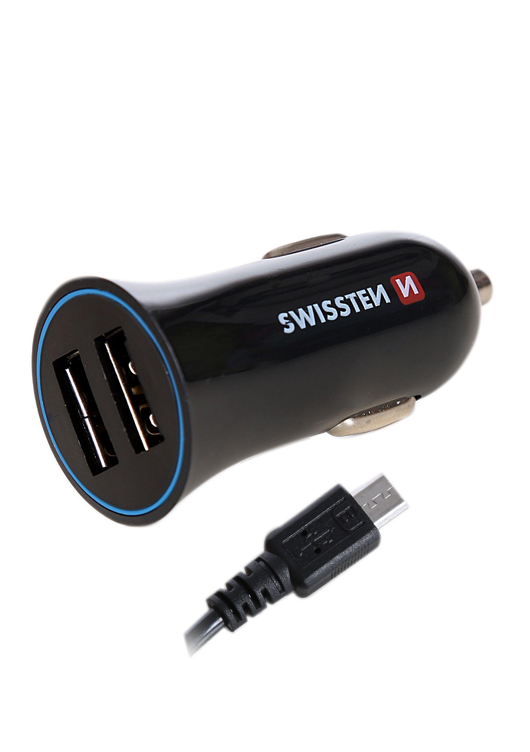 Swissten autonabíječka 2,4A napájení 2x USB + Micro USB kabel