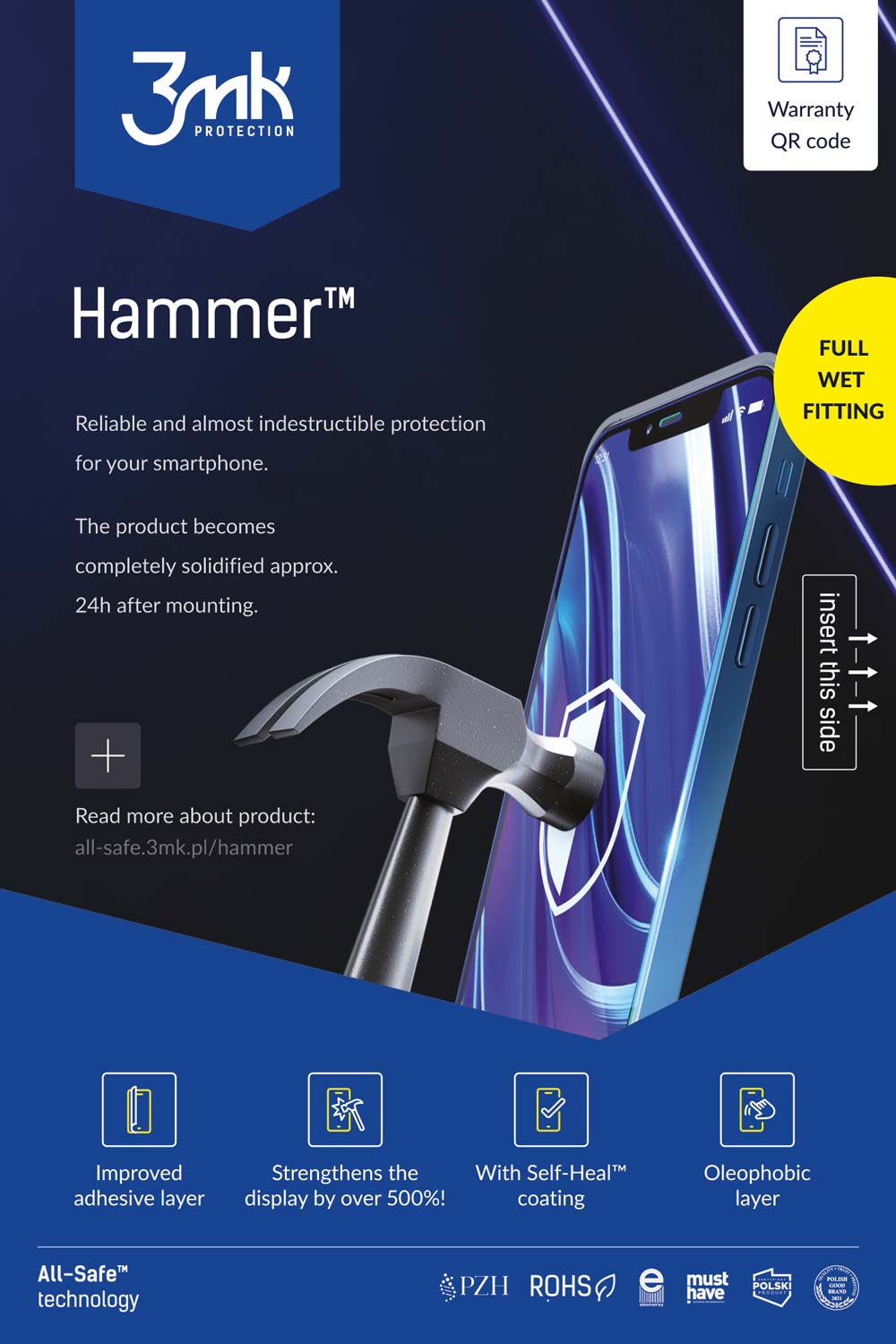 Folia ochronna 3mk allsafe AIO Hammer Phone Full Wet 5 sztuk