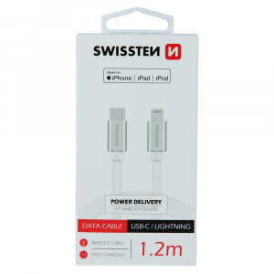 71526203 - SWISSTEN KABEL/ PRZEWÓD MFI USB-C / LIGHTNING MFi 1.2 M SREBRNY