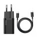 TZCCSUP-L01 - Baseus Super Si Quick Charger 1C 25W EU Sets Black + Mini Black Cable Type-C to Type-C 3A 1m (TZCCSUP-L01)